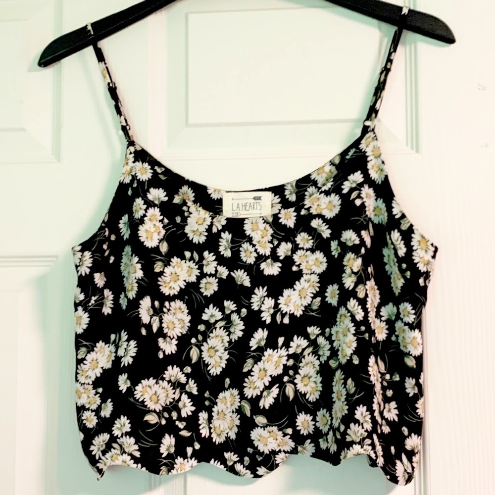 LA Hearts Black Daisy Crop Top (Pacsun)